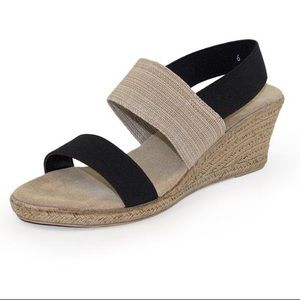 Charleston Shoe Co. ‘Cooper’ Wedge- Black & Linen